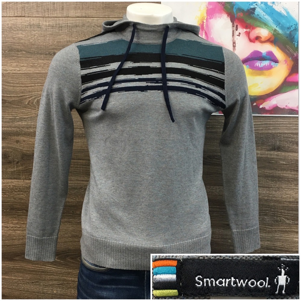 Smartwool Men's Grey Striped Merino Wool Blend Hoodie Sweater Size‎ S